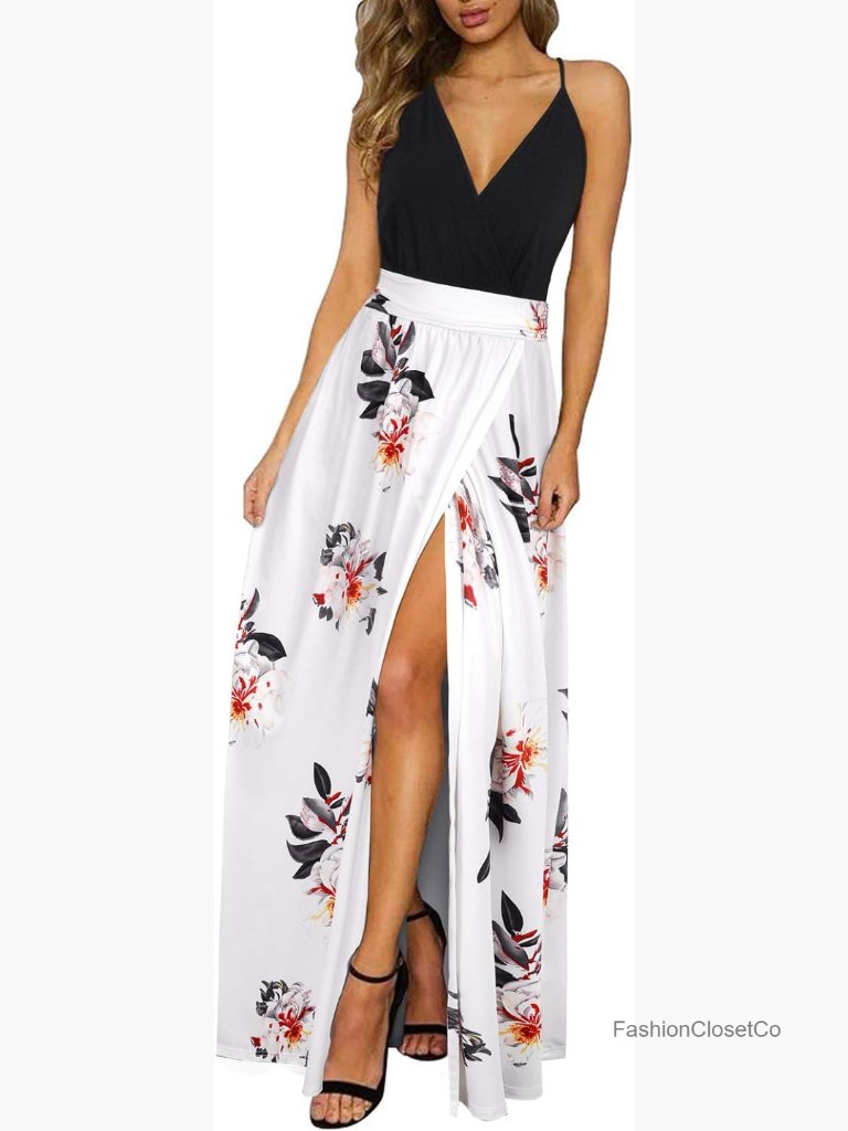 Flowy Maxi Dress With Side Split & Spaghetti Straps
